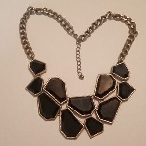 #1020 Gold Toned And Black Acrylic Cabochon Statement Necklace